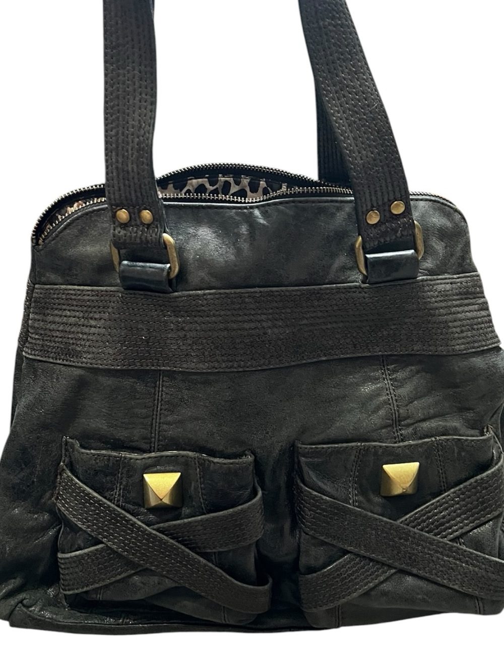 Steven By Steve Madden Gray Leather Shoulder Bag with Gold Accents EUC